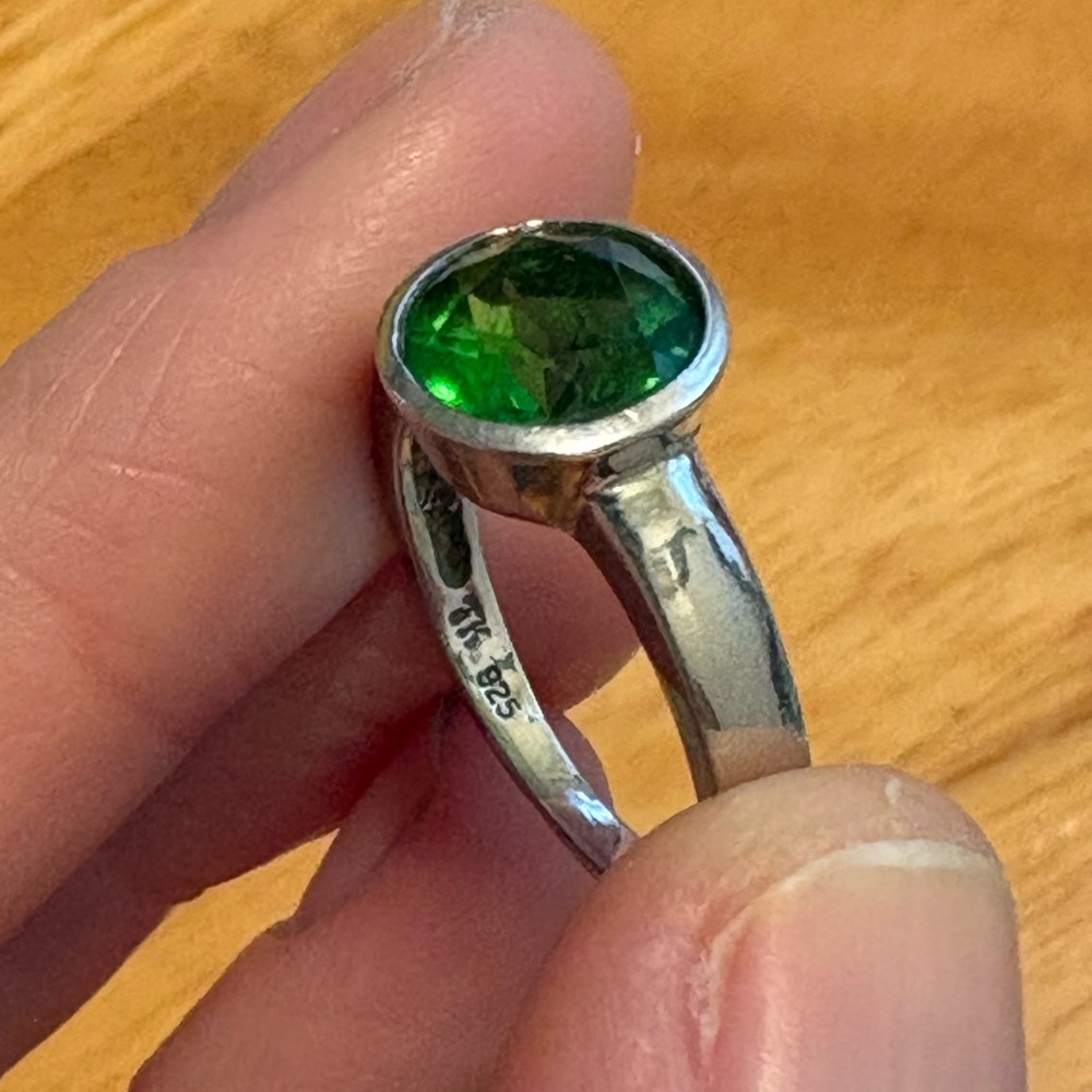 Sterling Silver and helenite Ring- size 6.5